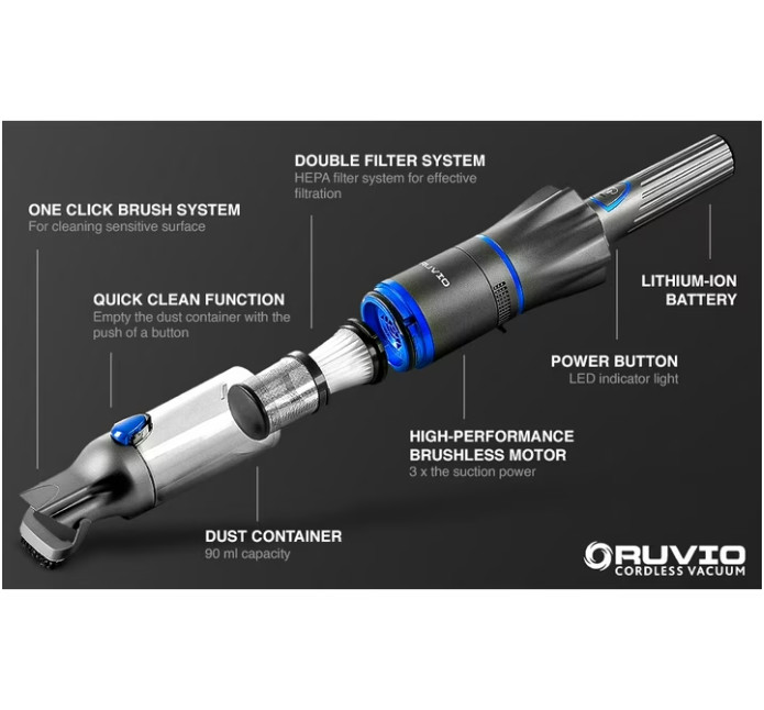 Ruvio Pro Cordless Hand Vacuum 17” Portable Vacuum Cleaner for Home and Car Use