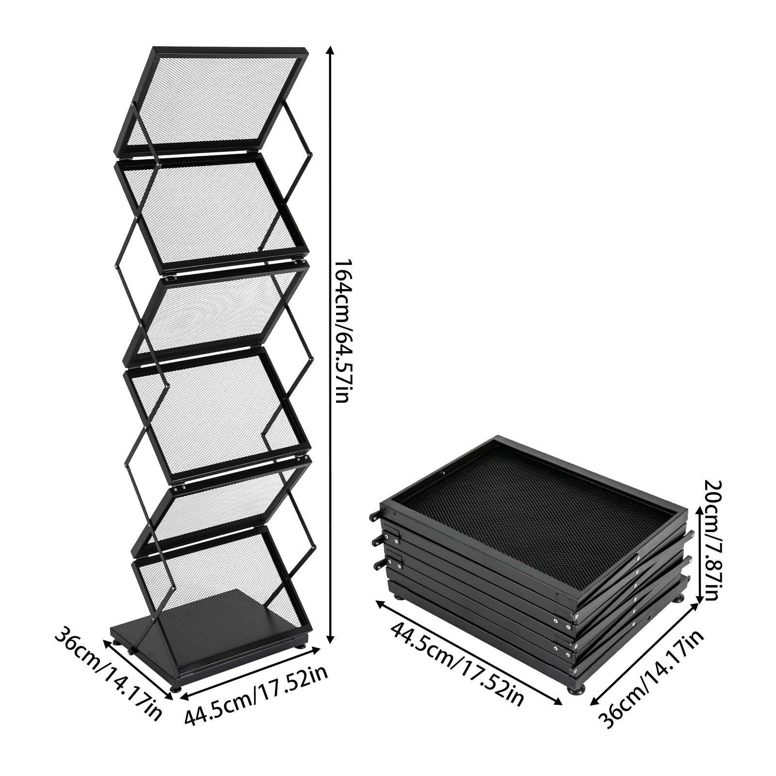 6 Pockets Magazine Rack Foldable Magazine Display Tiered Stand Double A4 Width