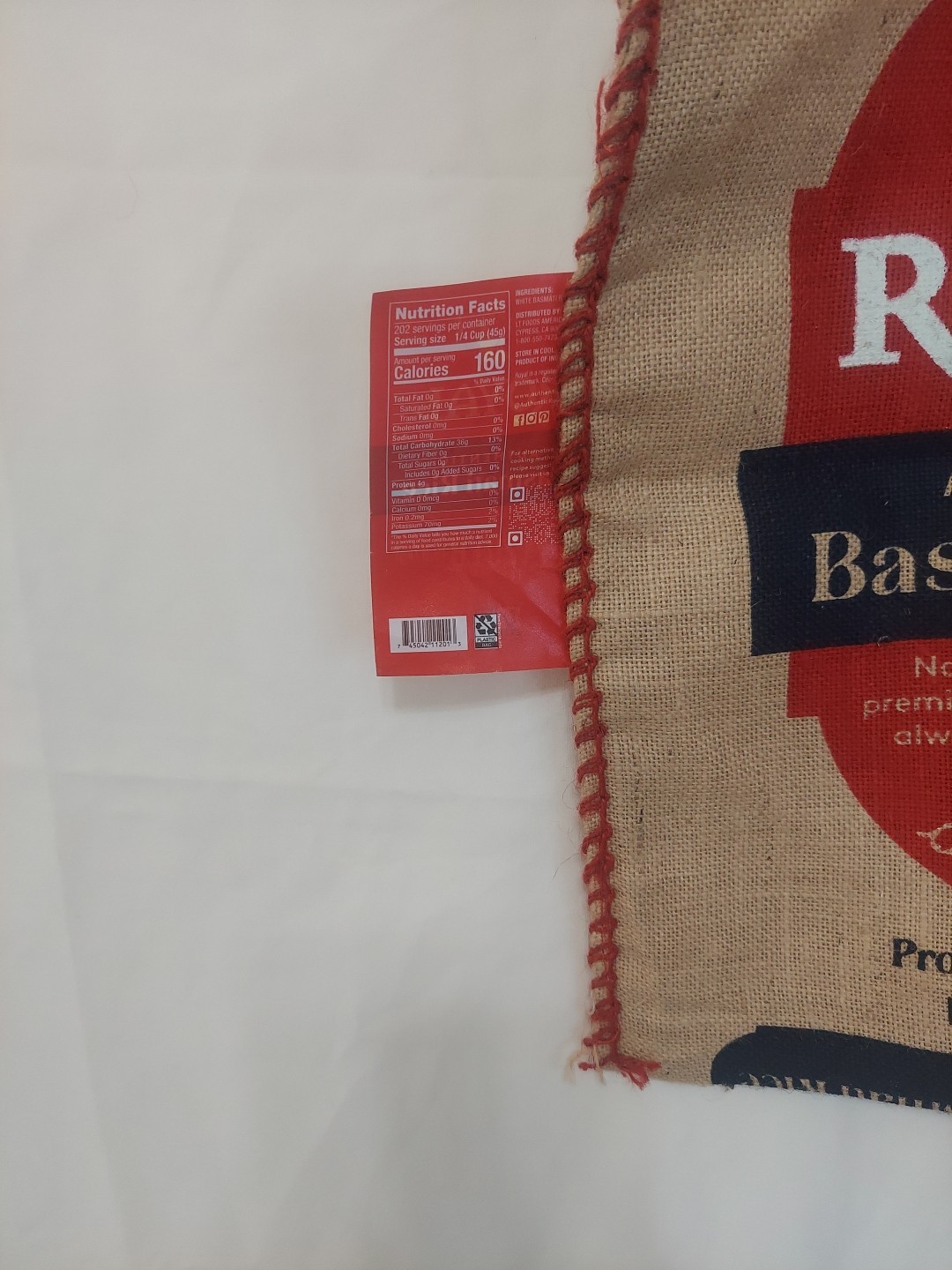 Royal Authentic Basmati Rice Burlap/Jute Display Bag 20 LB Sack Empty Bag