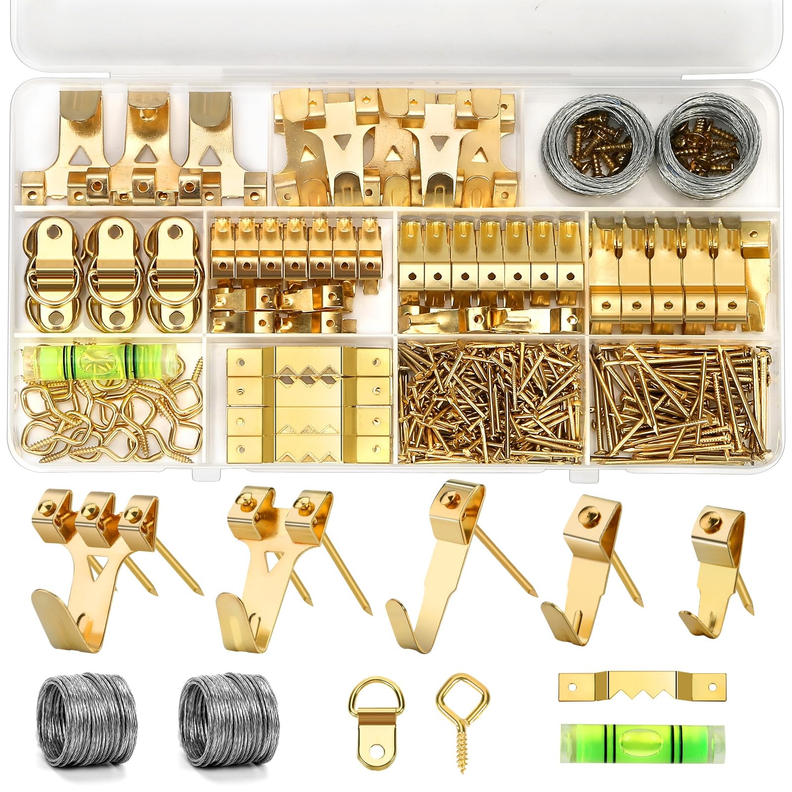 322Pcs Picture Hanging Kit, Professional Picture Hangers with Hooks, Nails, Wire