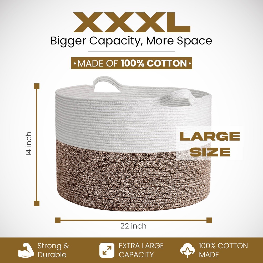 Large Blanket Basket 22 x 14″Big Cotton Rope basket Kids Toy& Living Room Basket