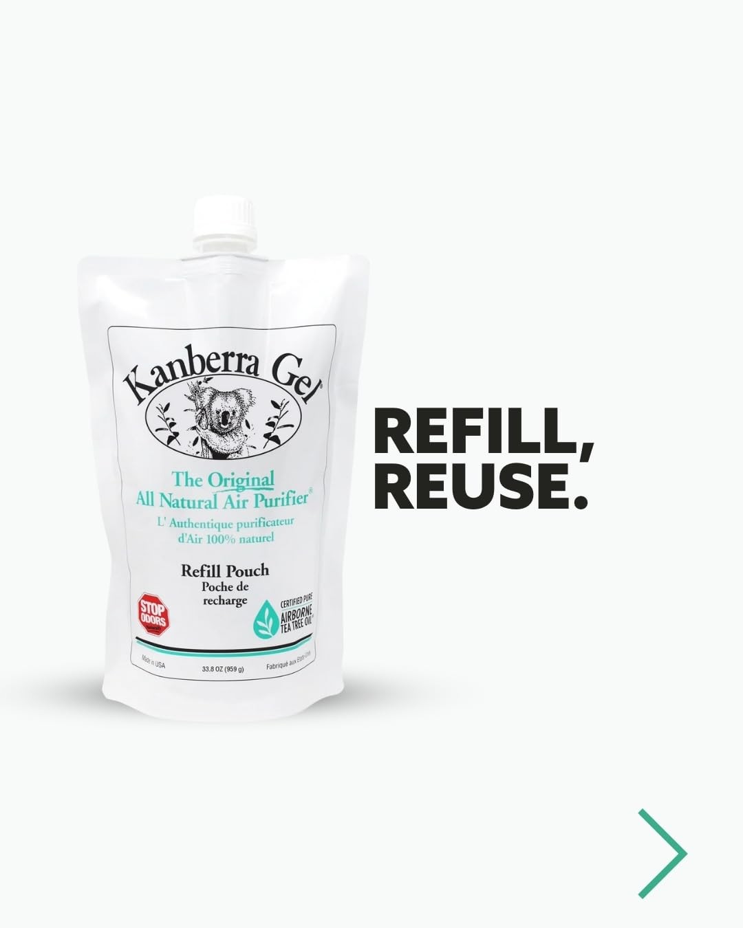 Kanberra Gel Refill Pouch 24oz Odor Eliminator Air Freshener Tea Tree Oil