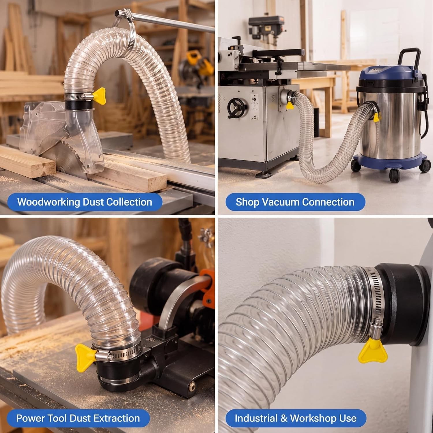 Efficient 4 Inch 50 Ft Dust Collection Fume Hose with Clamps for Clean Workshops