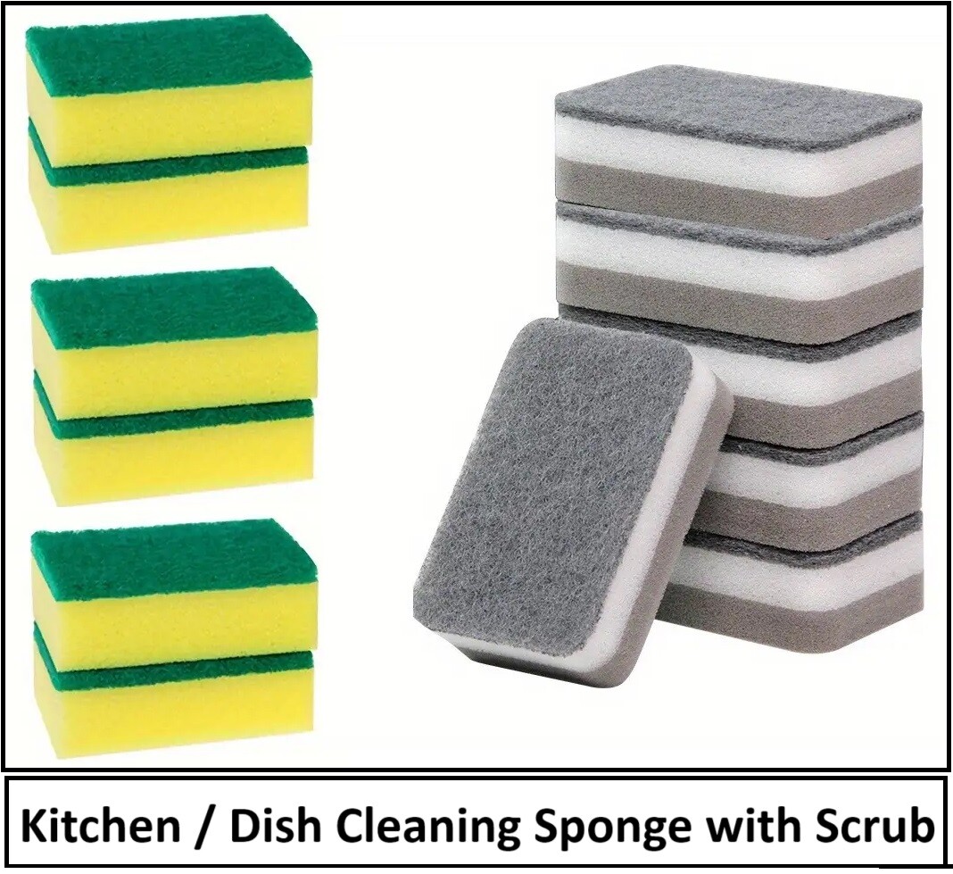 6 PC New Sponge With Scrub Kitchen Dish Cleaning Scouring Anti Scratch Dishware