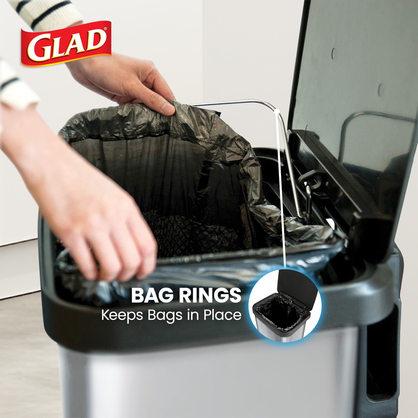 Glad Step Trash Can, Soft Close Lid Bin with Odor Protection, 20 Gal (Used)