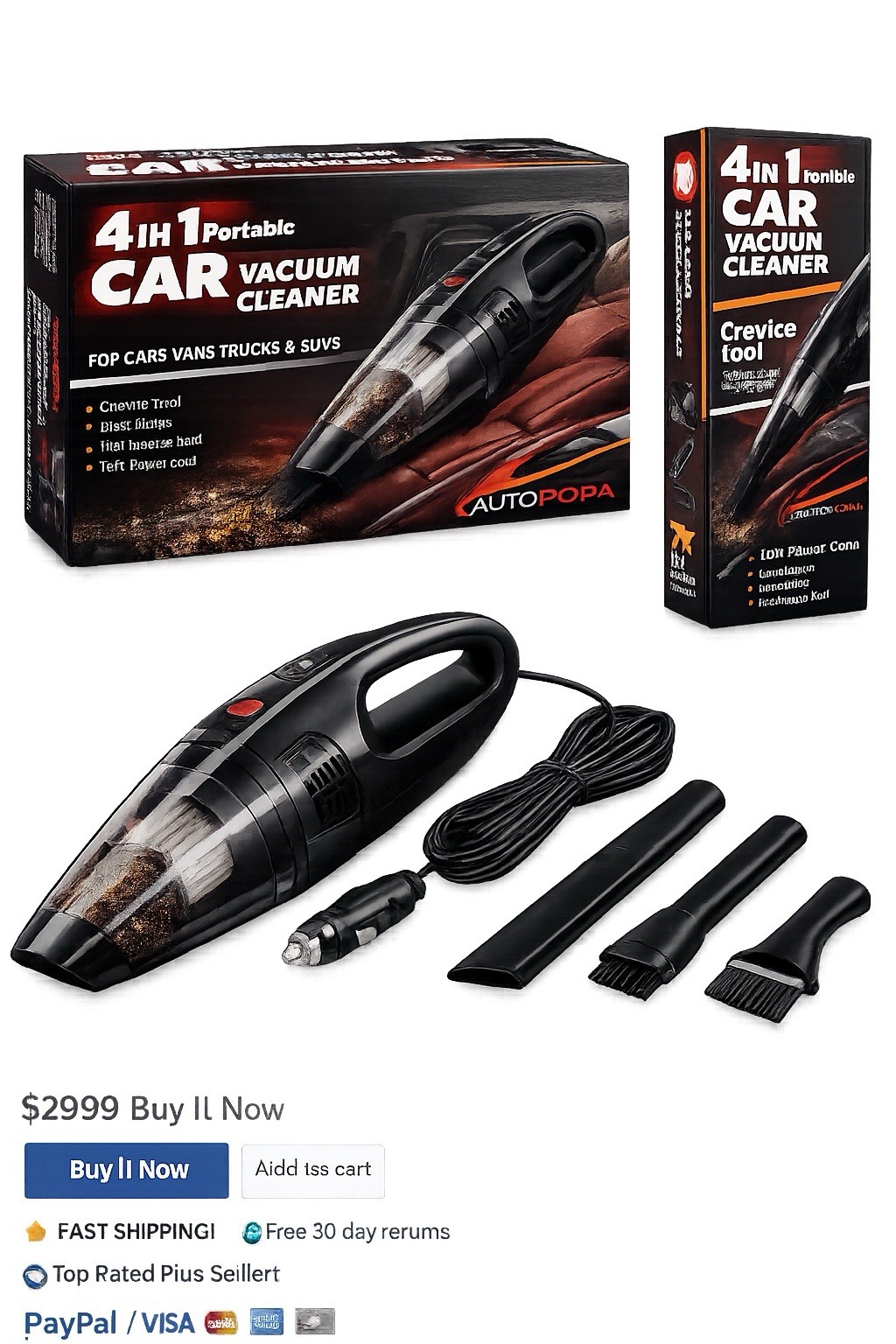 4-in-1 Portable Car Vacuum Cleaner 7000PA Suction 12V Auto Vacuum New