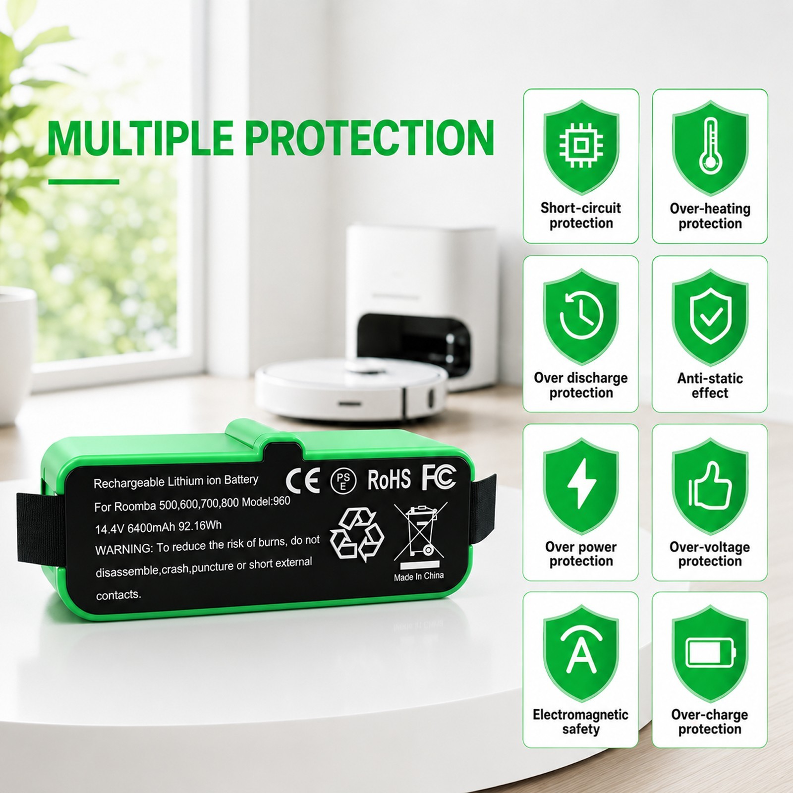 6400mAh Replacement Battery for iRobot Roomba 960 980 981 970 965 801 805 850