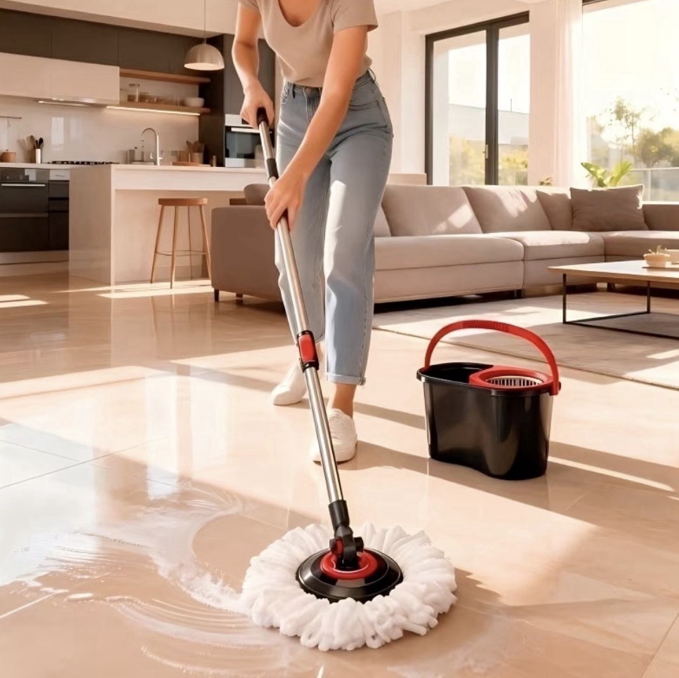 360 Spin Mop Bucket System Hands Free Self Wringing w/ 3 Microfiber Mop Heads
