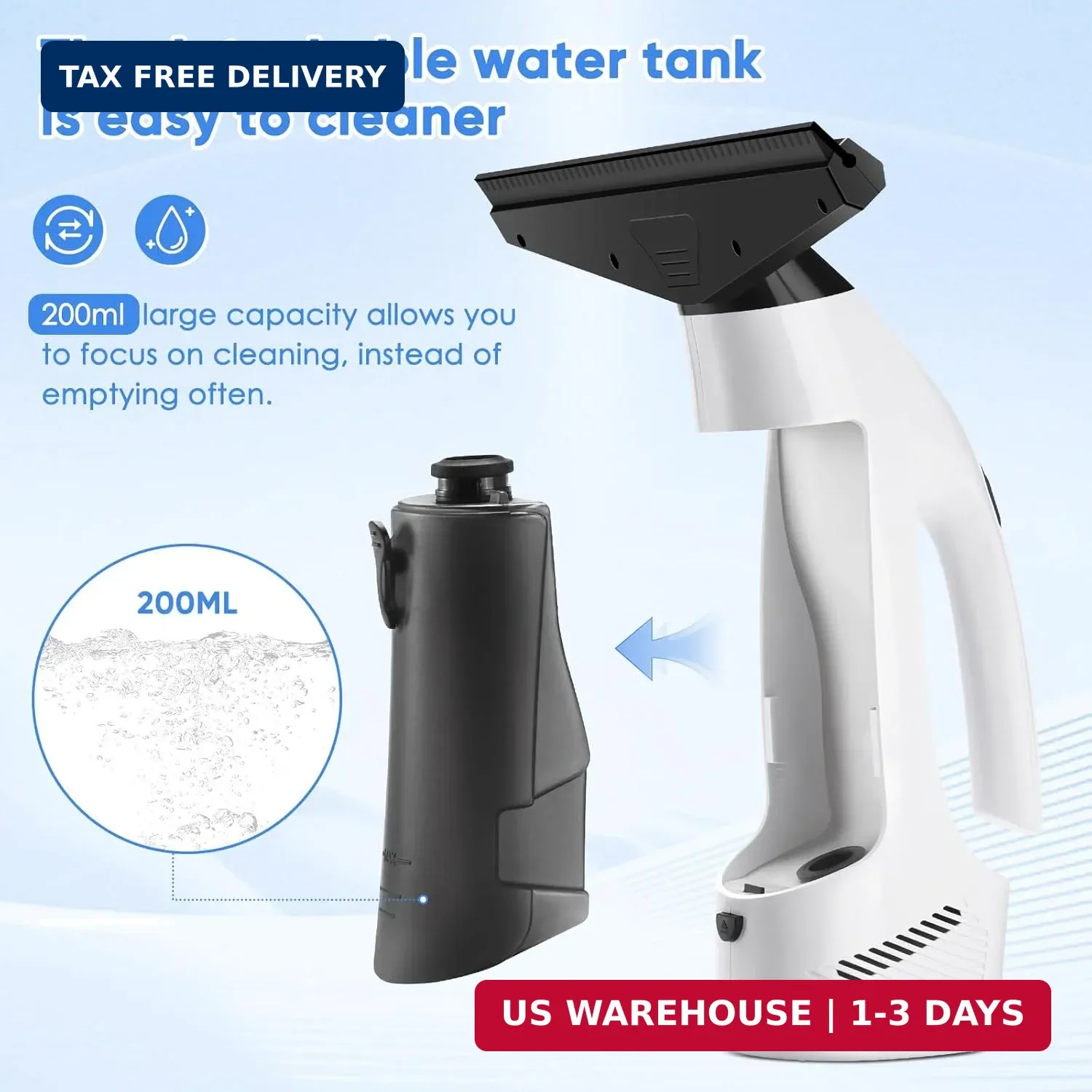 Cordless Window Vacuum Squeegee 2000Pa Rechargeable Electric Glass Cleaner 200ML