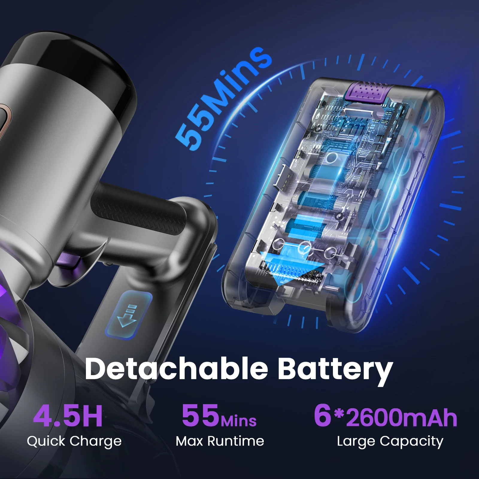 40000Pa Cordless Vacuum S3P Stick Vacuum LED Display Free-Standing 55Min
