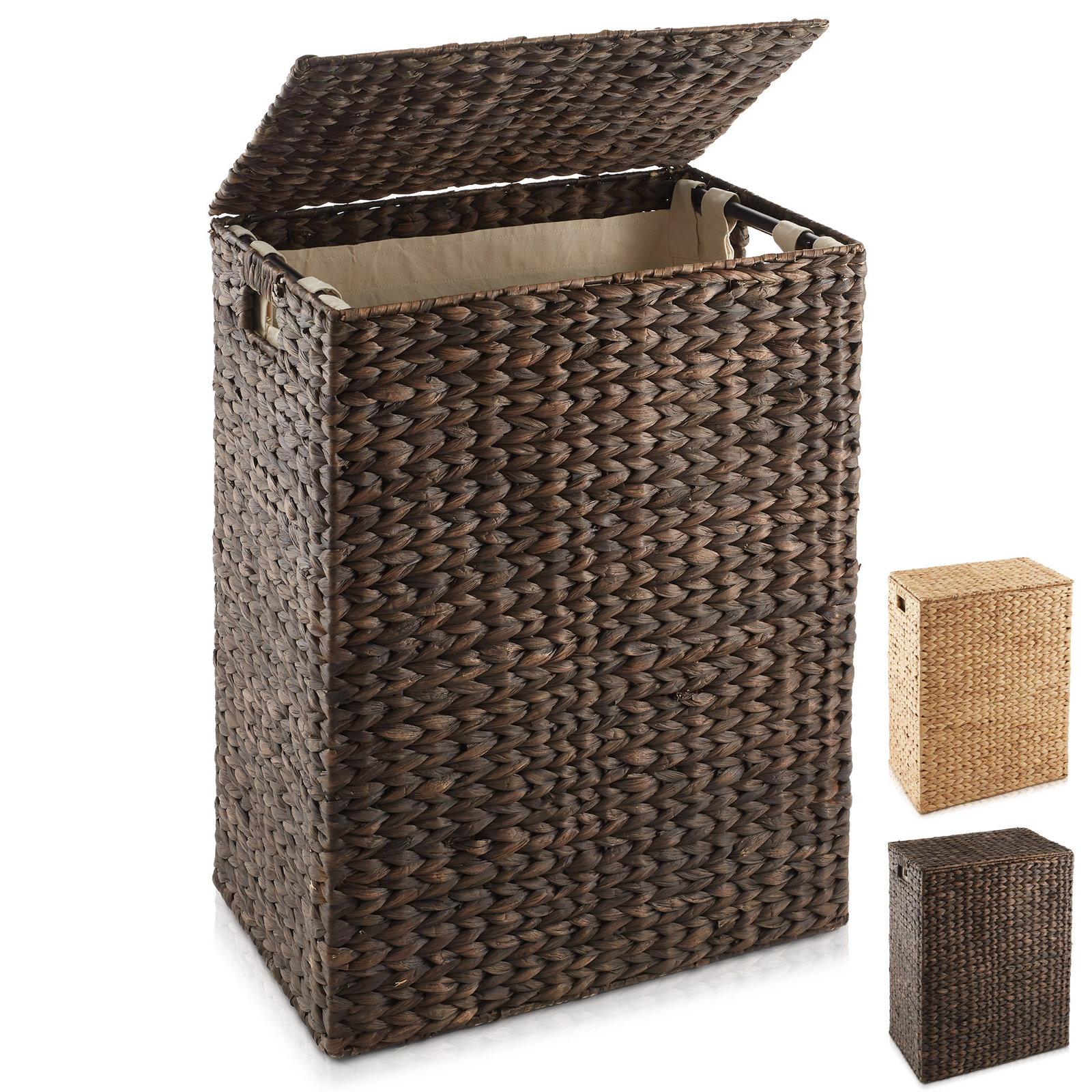 Large Woven Laundry Hamper Basket w/ Lid & Liner for Clothes, Water Hyacinth
