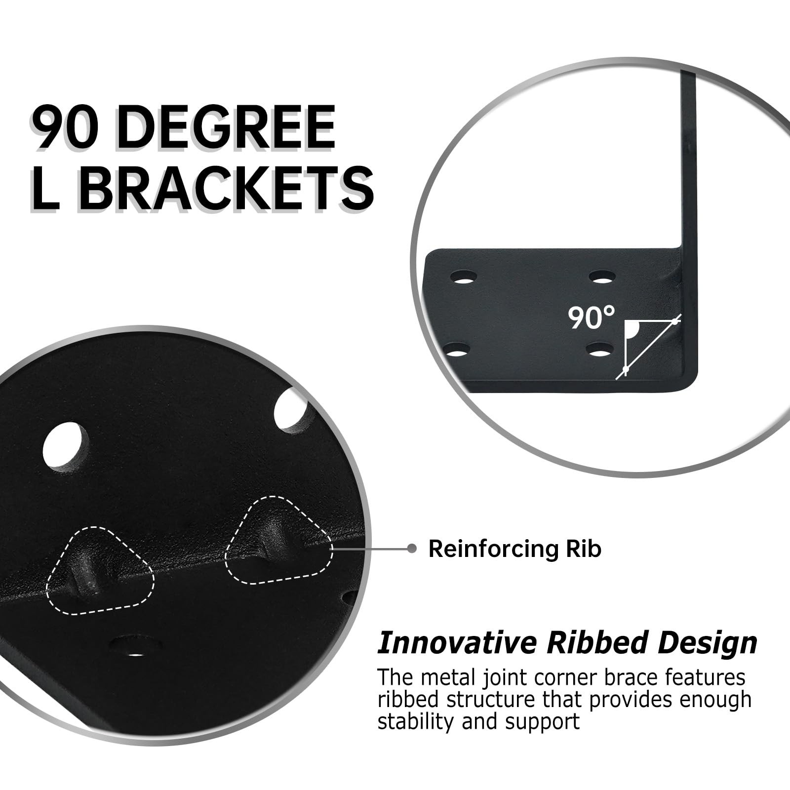 4 Pack L Brackets Matte Black Strong Corner Brace Ribbed 2.5×2.75×2.75 Inch