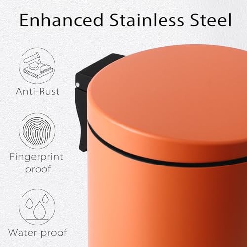 Small Trash Can with Lid Soft Close, 4.5 Liters / 1.2 Gallon Bathroom Orange