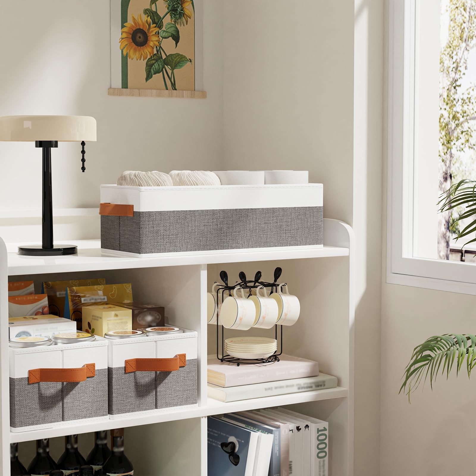 YheenLf Storage Baskets White/Gray Boxes 15x6x5 In 3-Pack