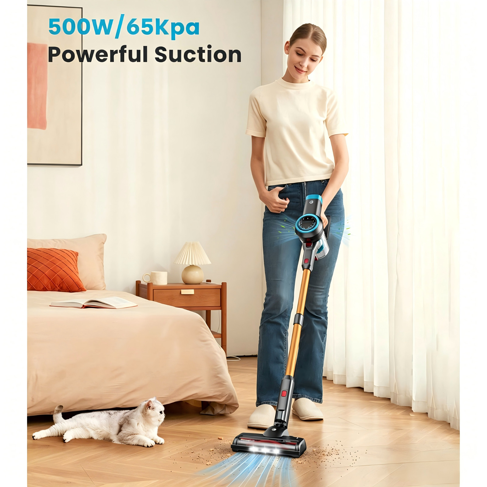 Cordless Vacuum Cleaner 55KPa 550W 60min Self-Standing Stick Carpet Floor Clean