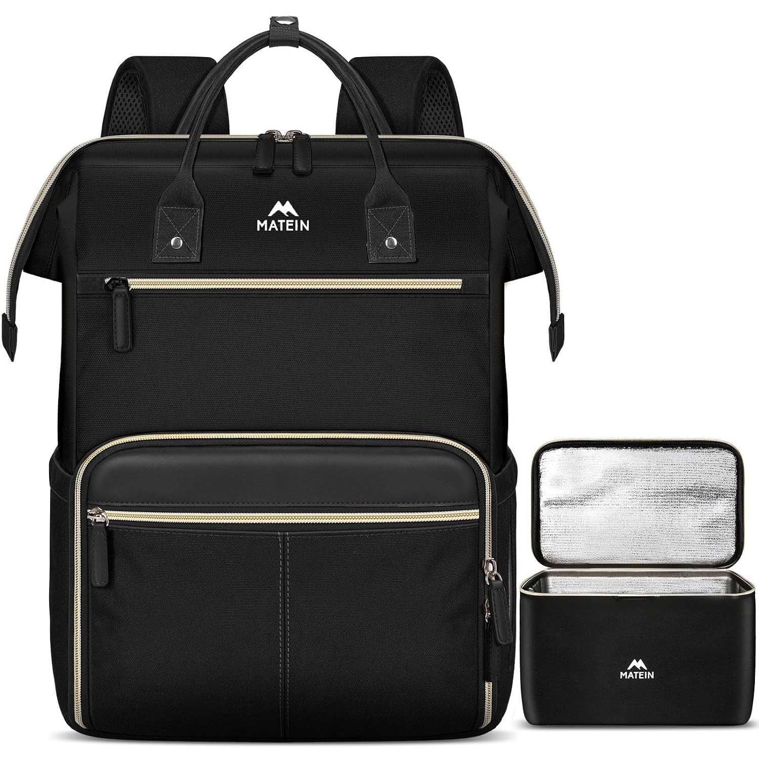 MATEIN 15.6 Inch Lunch Backpack, Black Laptop Bag with Lunch Box for Women | Mea