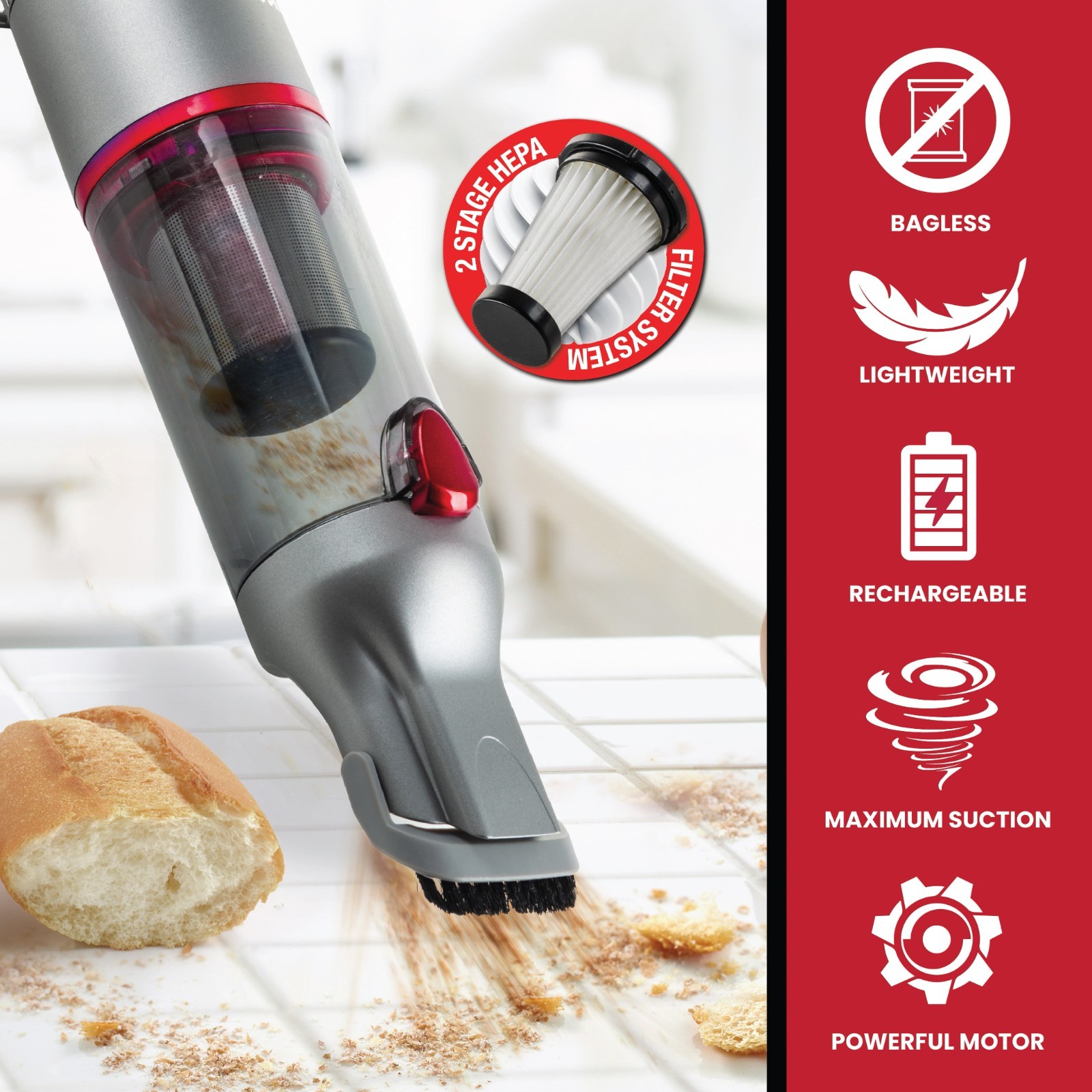 Ruvio Pro Cordless Vacuum Handheld Rechargeable Portable Cleaner Red – NEW BOX