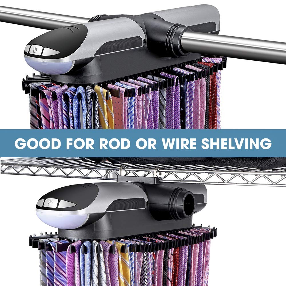 Motorized Tie Rack Closet Organizer with LED Lights Includes J Hooks for Wire…