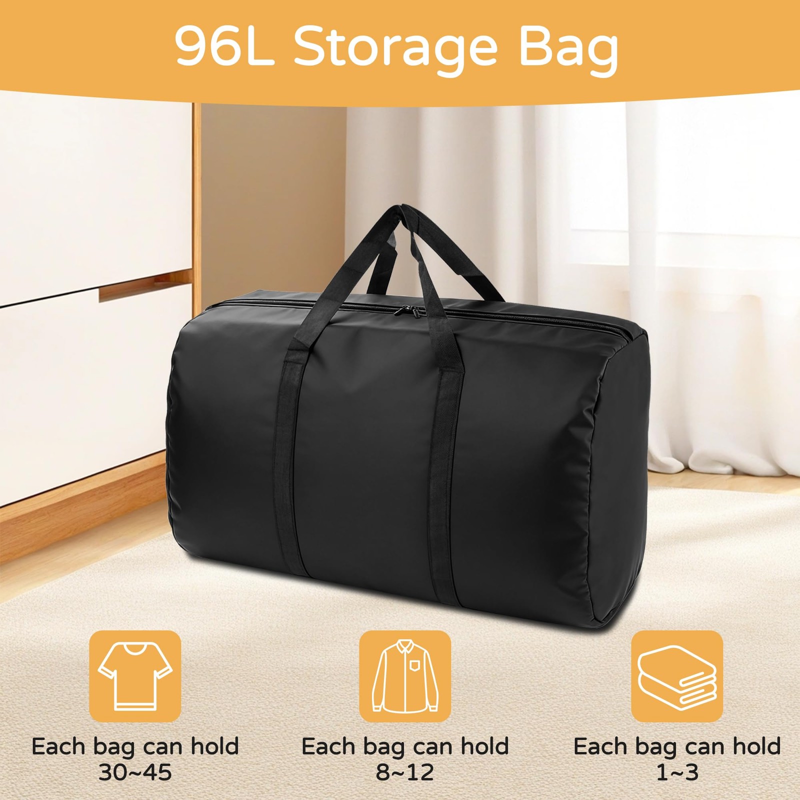 4 PCS 96L Extra Large Moving Bags Heavy Duty Storage Totes Zipper Handles
