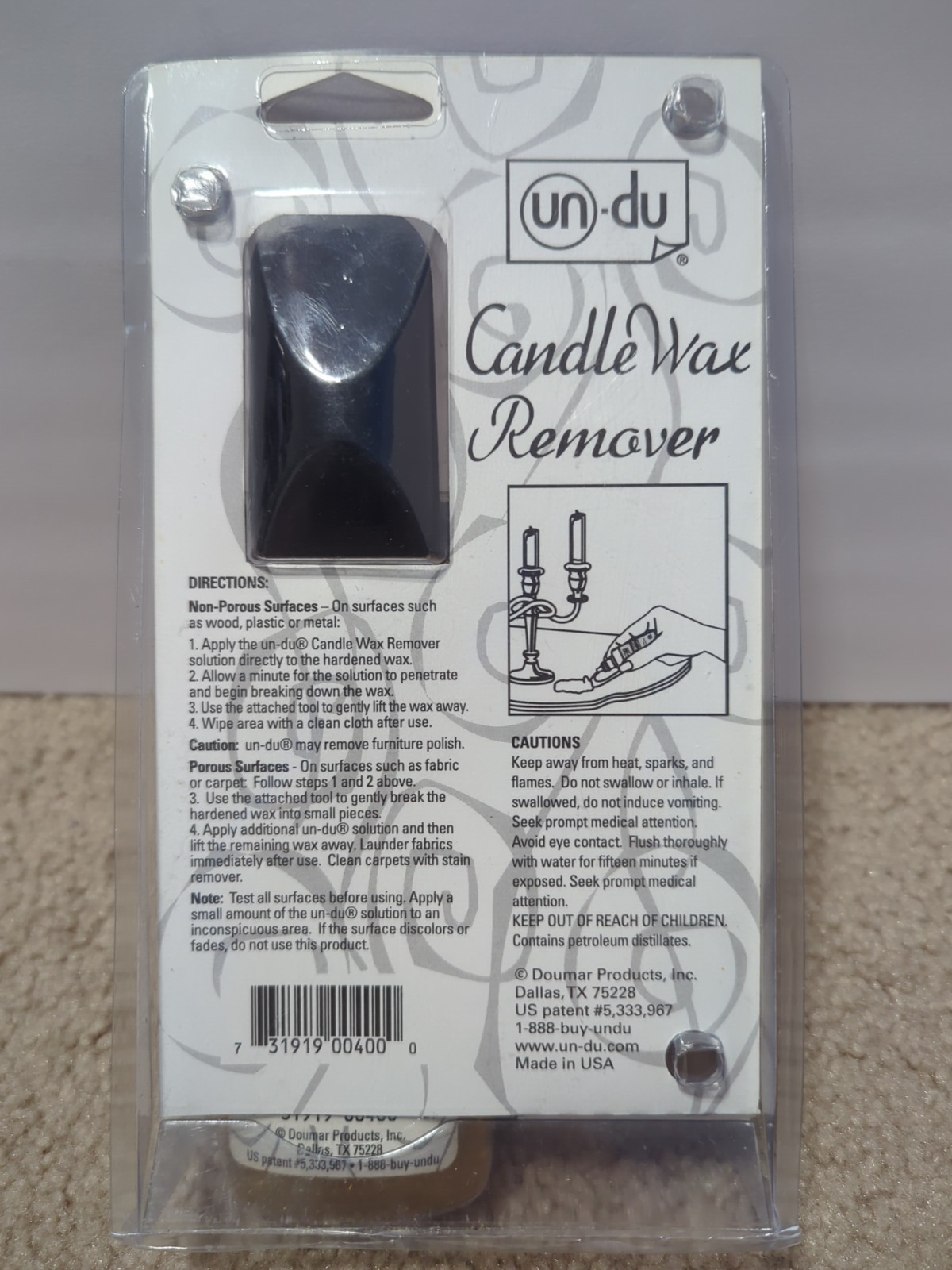 Un-Du Candle Wax Remover Solution 4 Fl Oz With Attached Tool