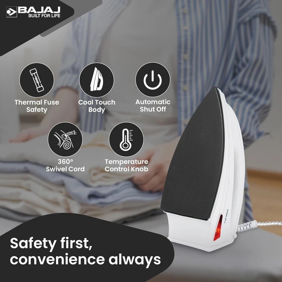 Bajaj DX-6 1000 Watts Dry Iron Anti-Bacterial German Coating Technology 220V