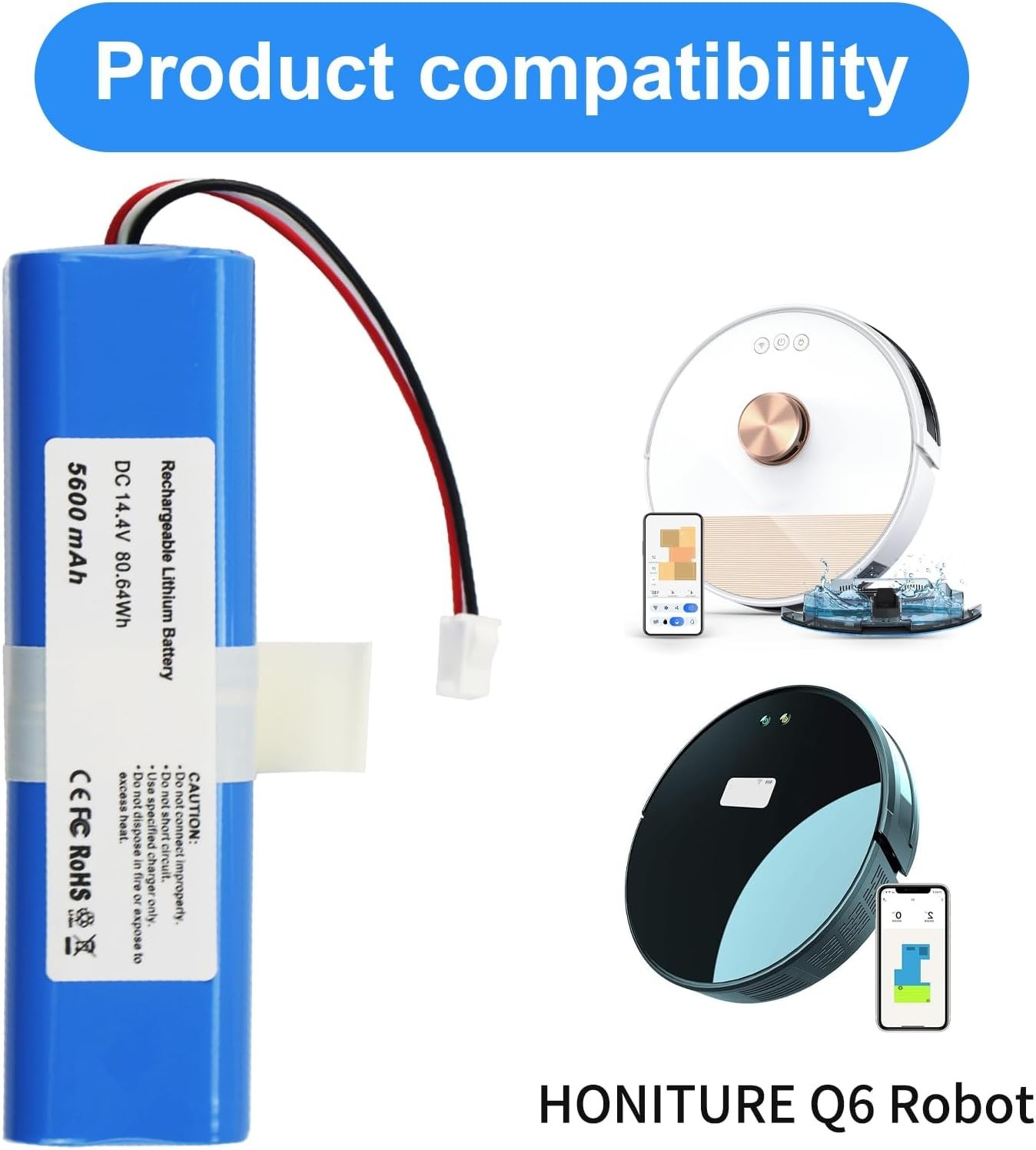 Rechargeable 5600mAh Battery for Philips & Zoozee Robot Vacuums – Easy Install