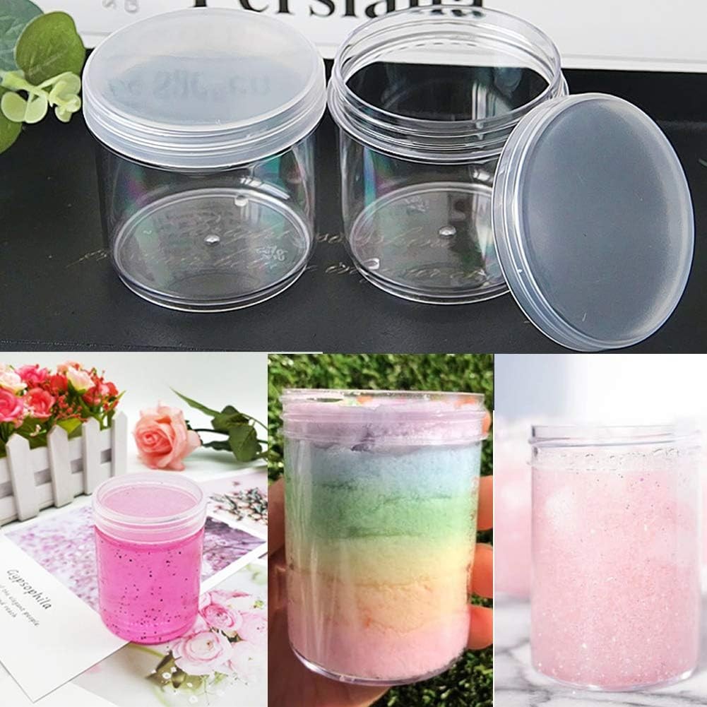 20 Pack 4oz Empty Clear Slime Containers,Round Plastic Cosmetic Jars with Lid…