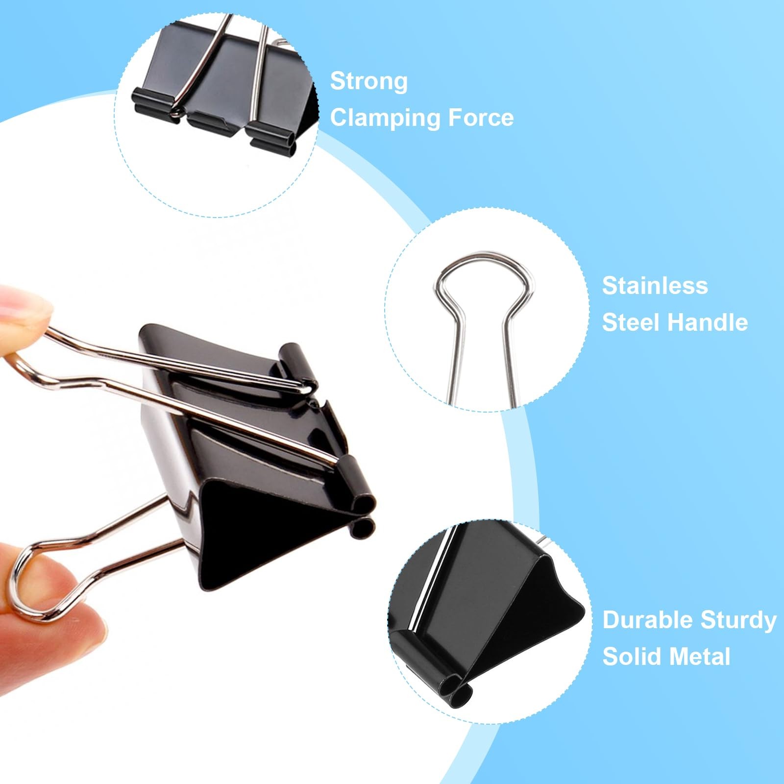 Binder Clips Assorted Sizes, 140 4 sizes, 0.6in, 0.75in, 1 in, 1.26 Black