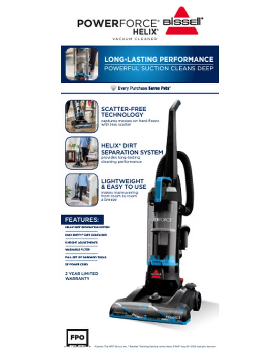 BISSELL PowerForce Helix Upright Vacuum Bagless Pet Hair Lightweight 3313
