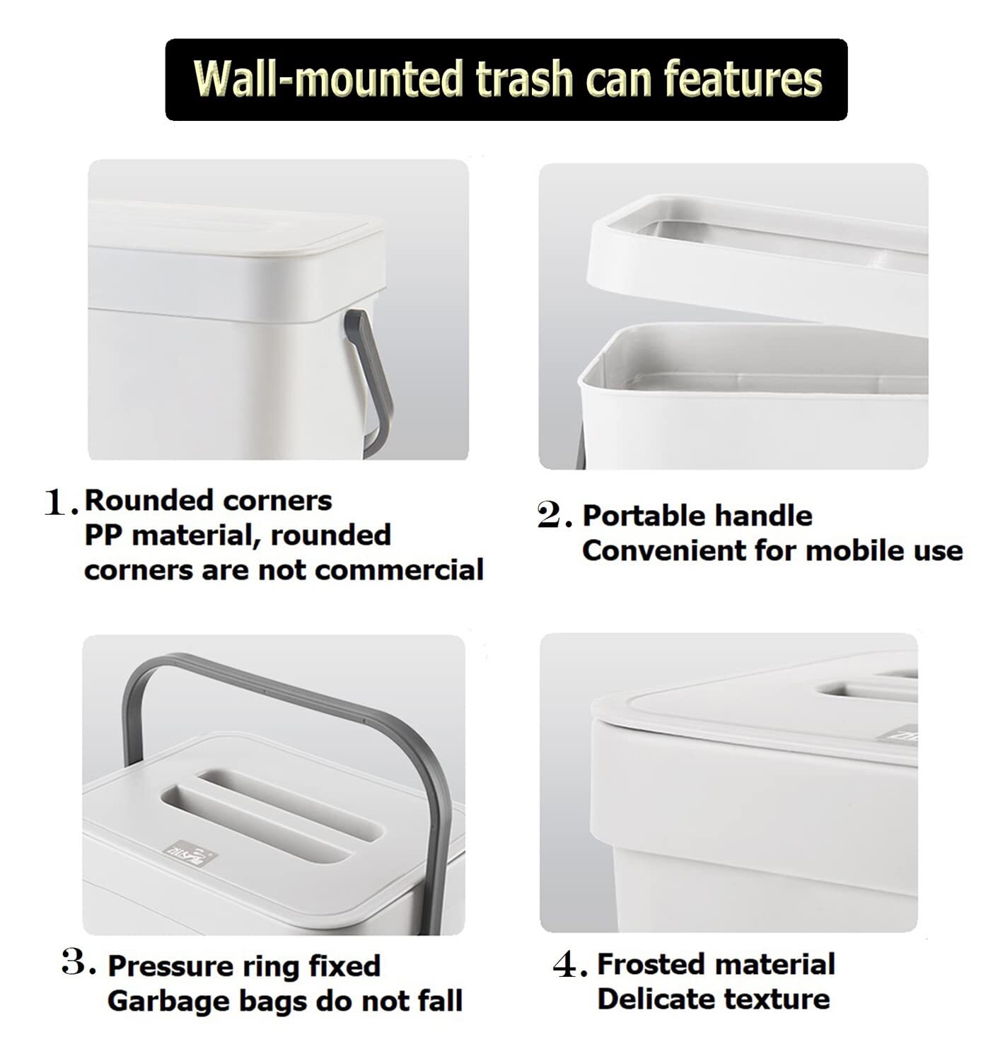 Small Trash Can with Lid 5L/1.3 Gallon Black Kitchen Hanging Mountable