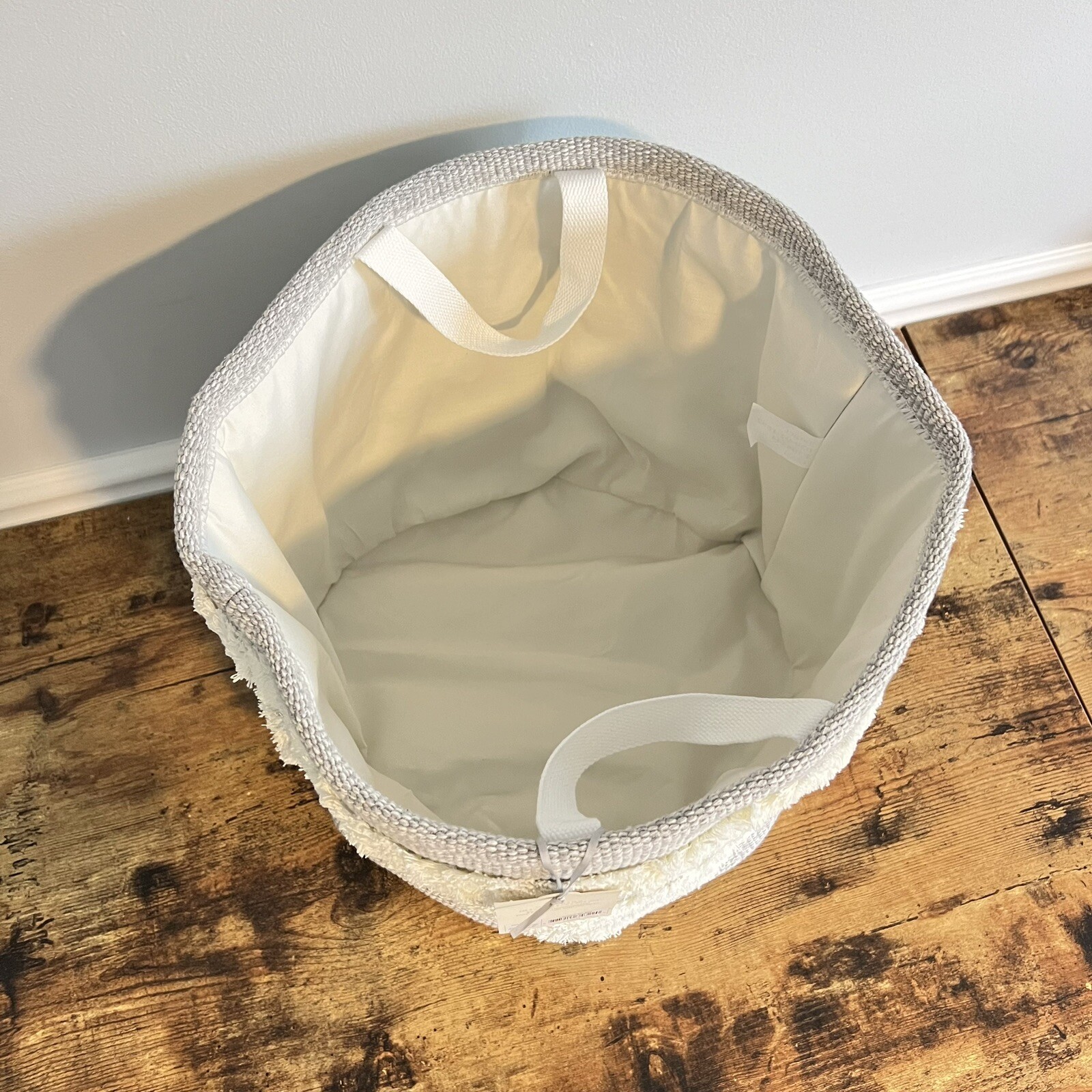 Cloud Island Tufted Canvas Storage Bin Gray Cream Cotton Polyester 14x14x12 NEW
