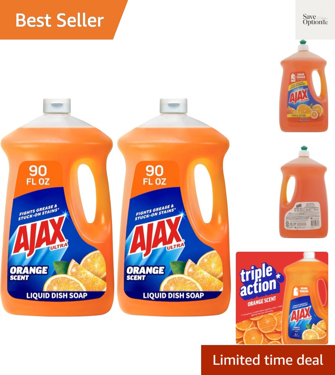 Ultra Liquid Dish Soap Orange Scent, Triple Action, 90 fl oz Bottle Pack of 2