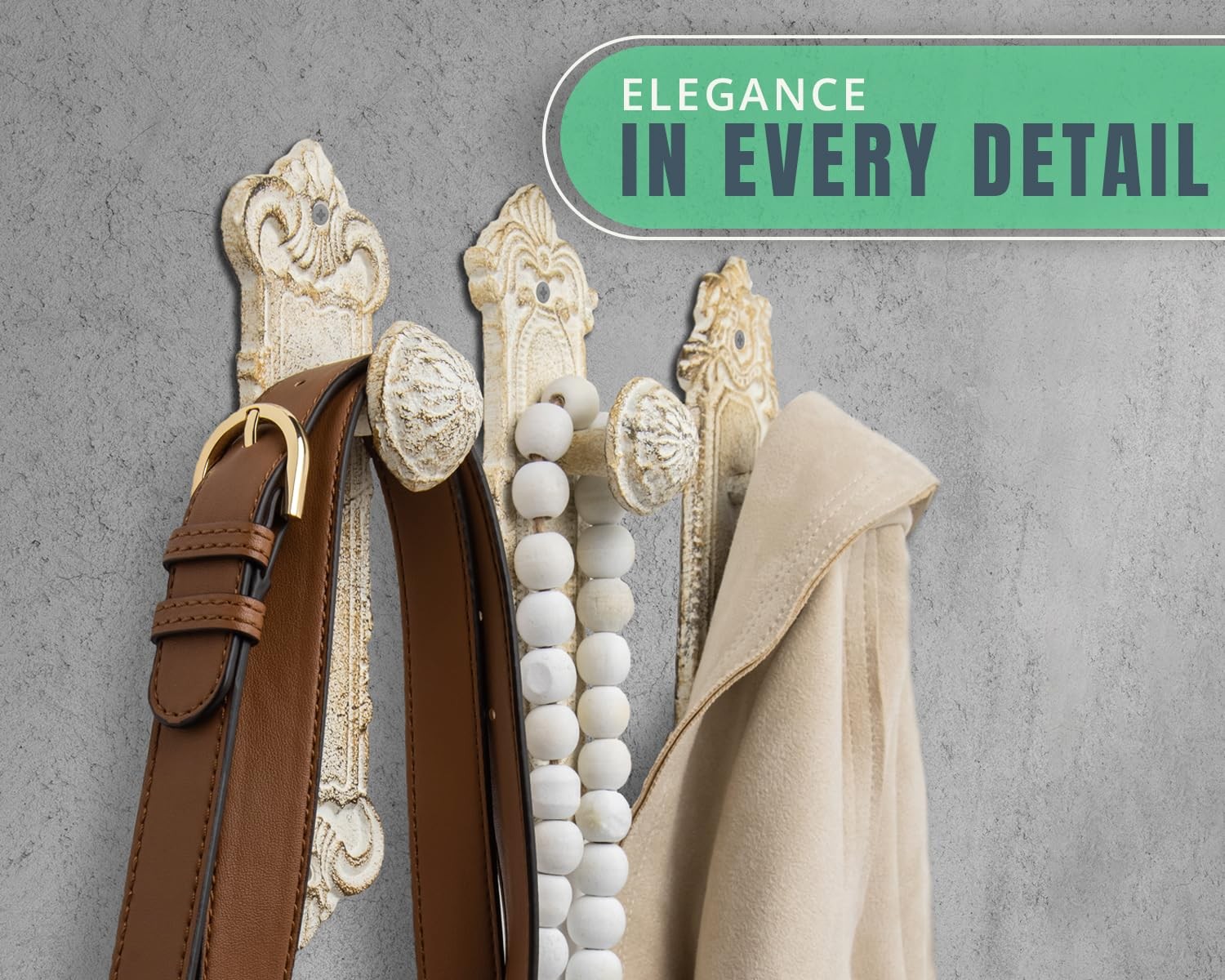Shabby Chic Cast Iron Decorative Wall Mounted Hooks – Rustic White – Door Kno…