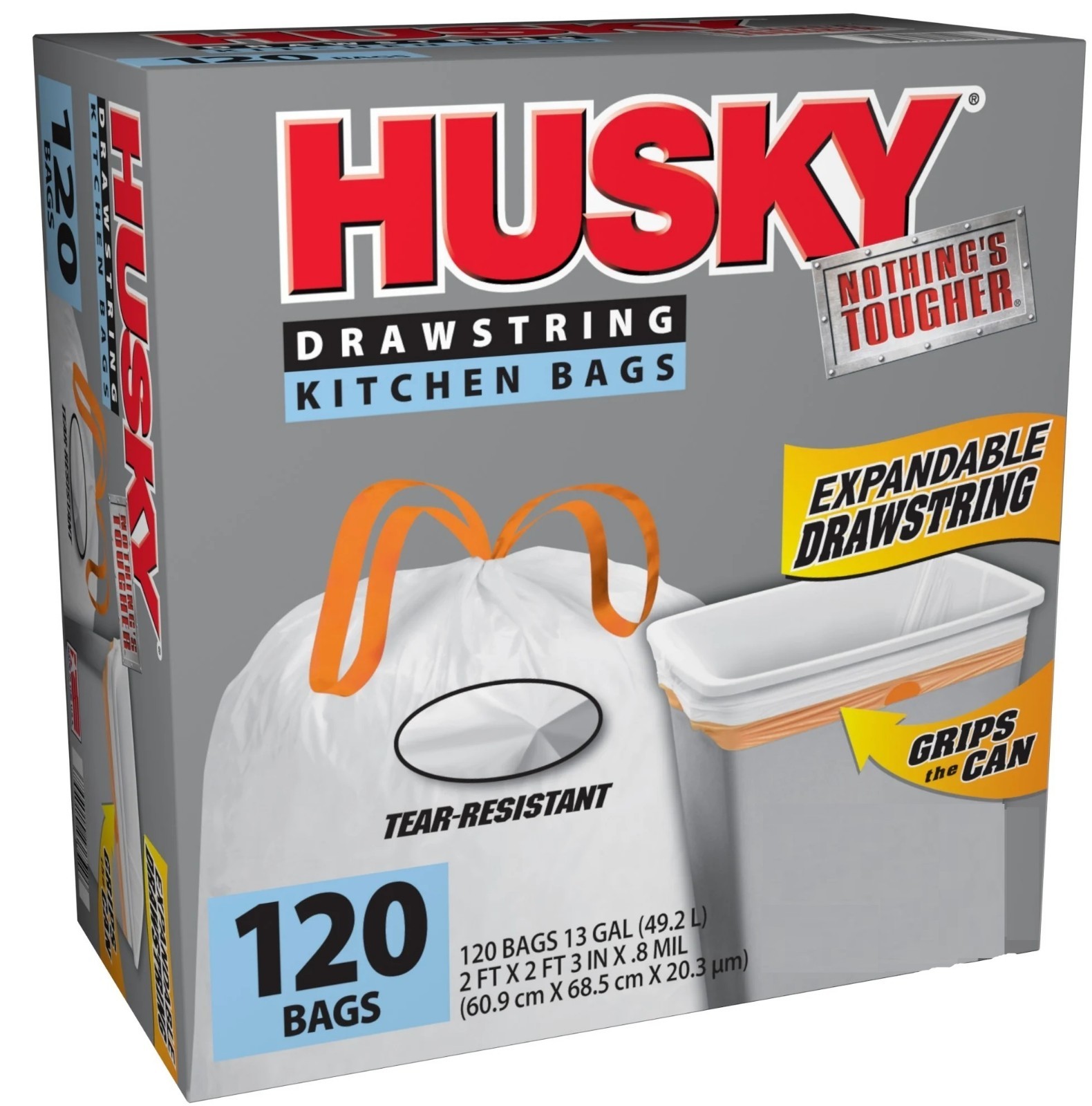 Husky 13-Gal Kitchen Trash Bags, 120 Ct, Drawstring, White