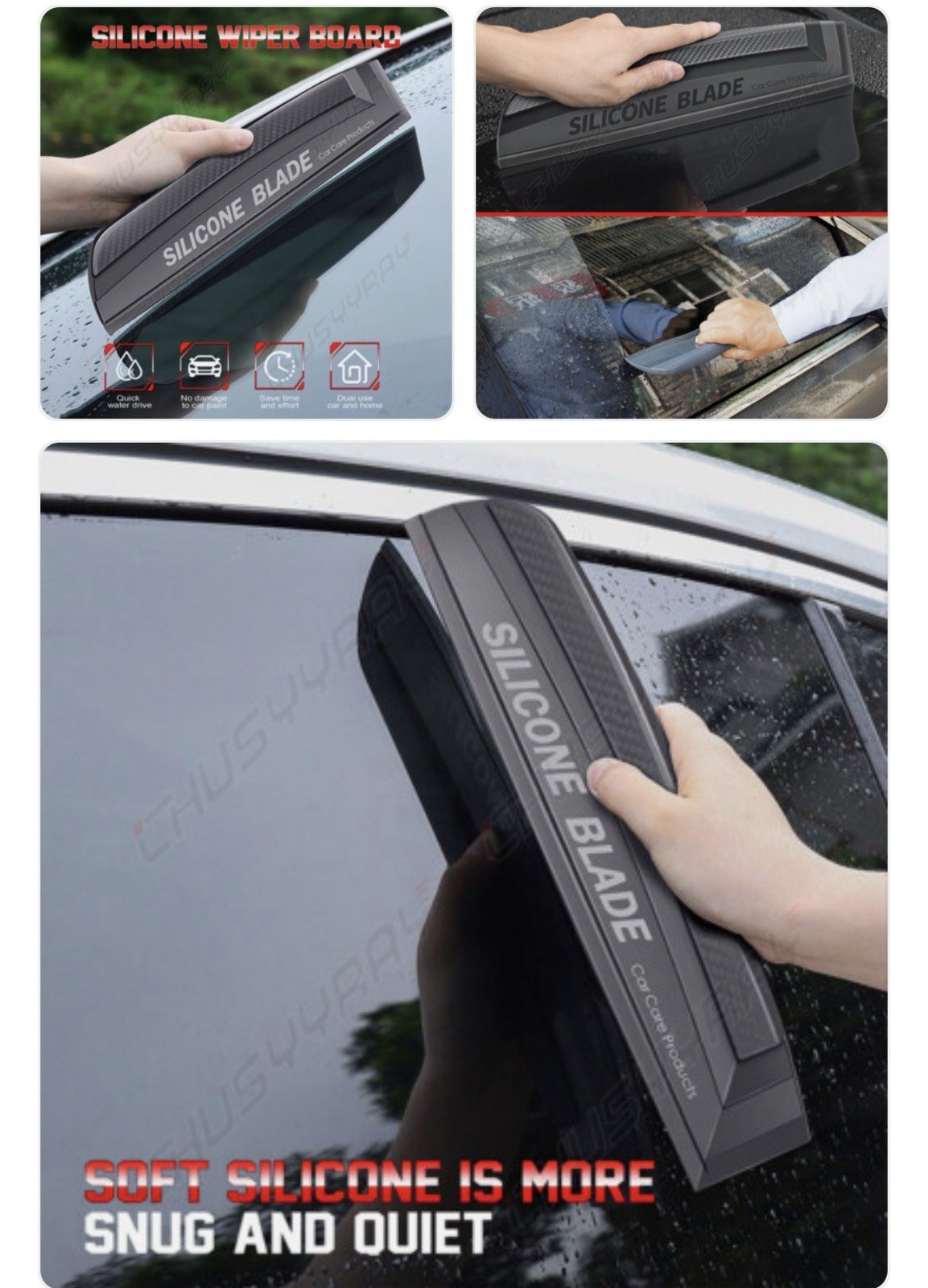 11.8″ Silicone Squeegee Car Window Cleaner Glass Shower Door Water Blade Wiper