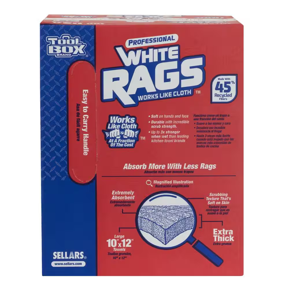 Toolbox Brand Professional White Rags A Box of Cleaning White Rags 200 Count NEW