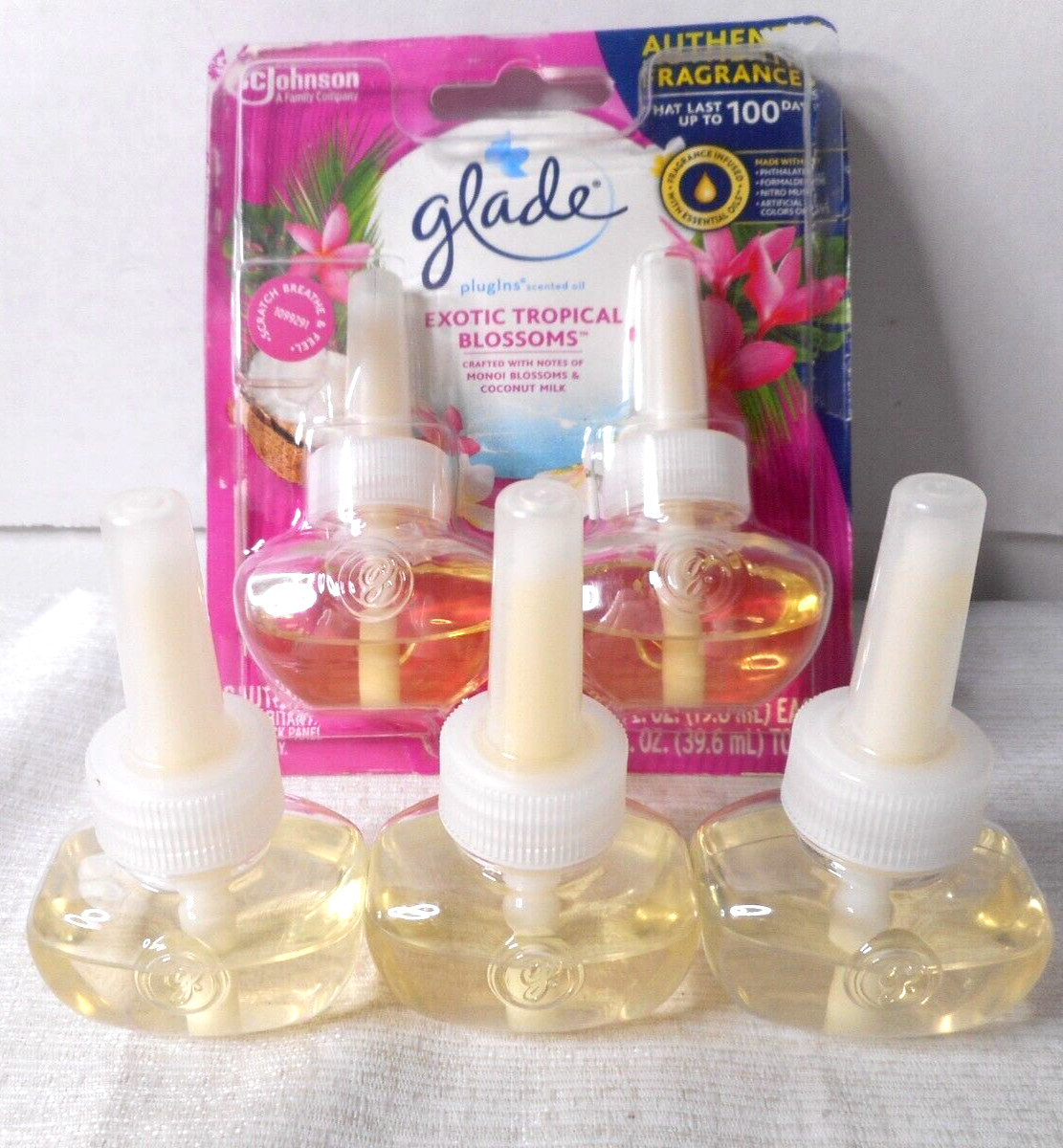 Glade Plug-In Refills 2 Exotic Tropical Blossoms In Pkg & 3 Unknown Scents READ
