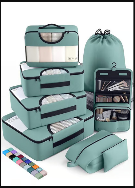 Compression Packing Cubes Set Travel Organizer Bags Luggage Storage Mint Green
