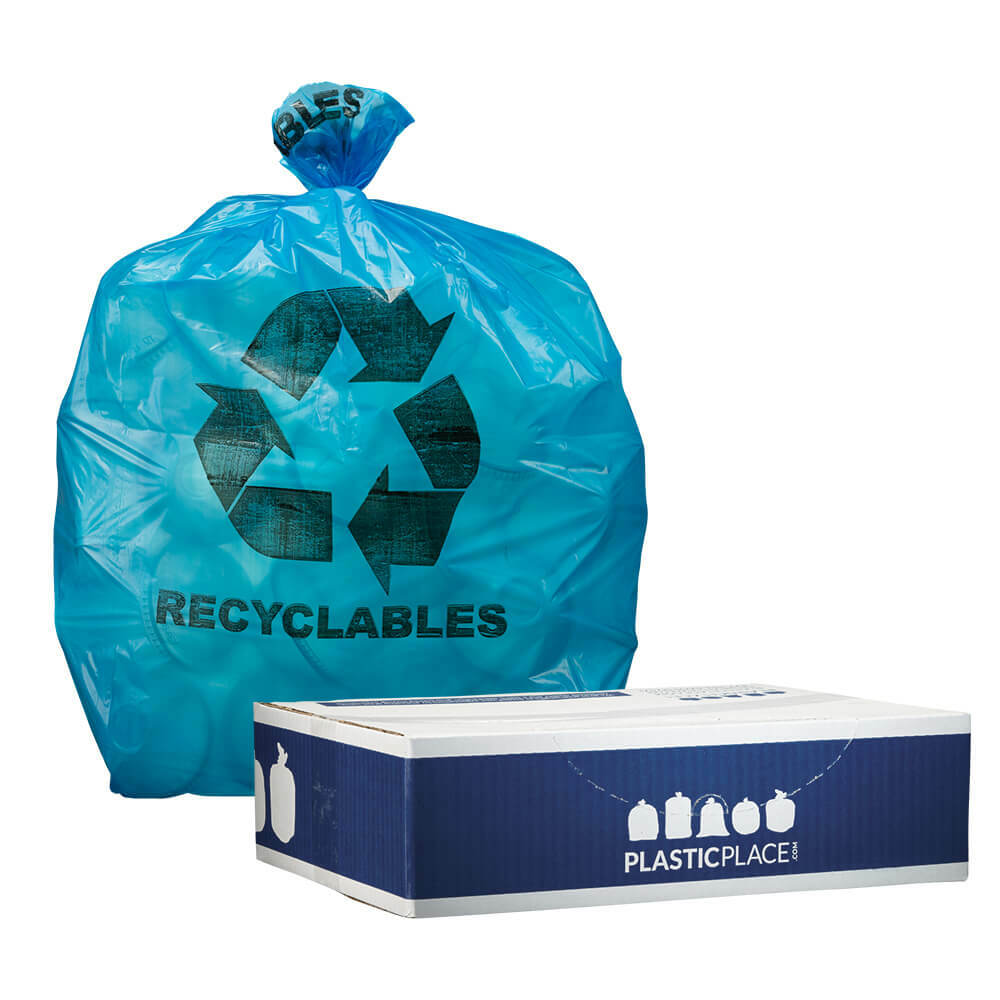 Plasticplace 12-16 Gallon Recycling Bags with Symbol – Blue, Case of 250 Bags