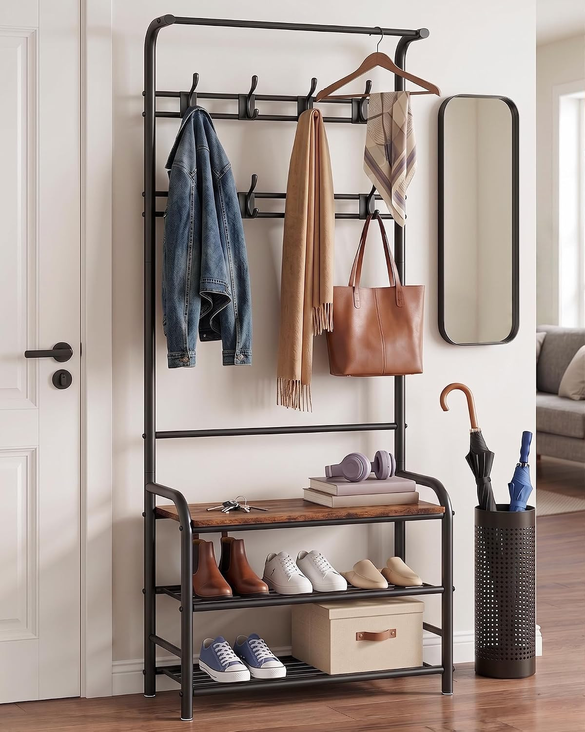Hall Tree with Shoe Bench, 4-In-1 Entryway Coat Rack | Freestanding Mudroom Orga
