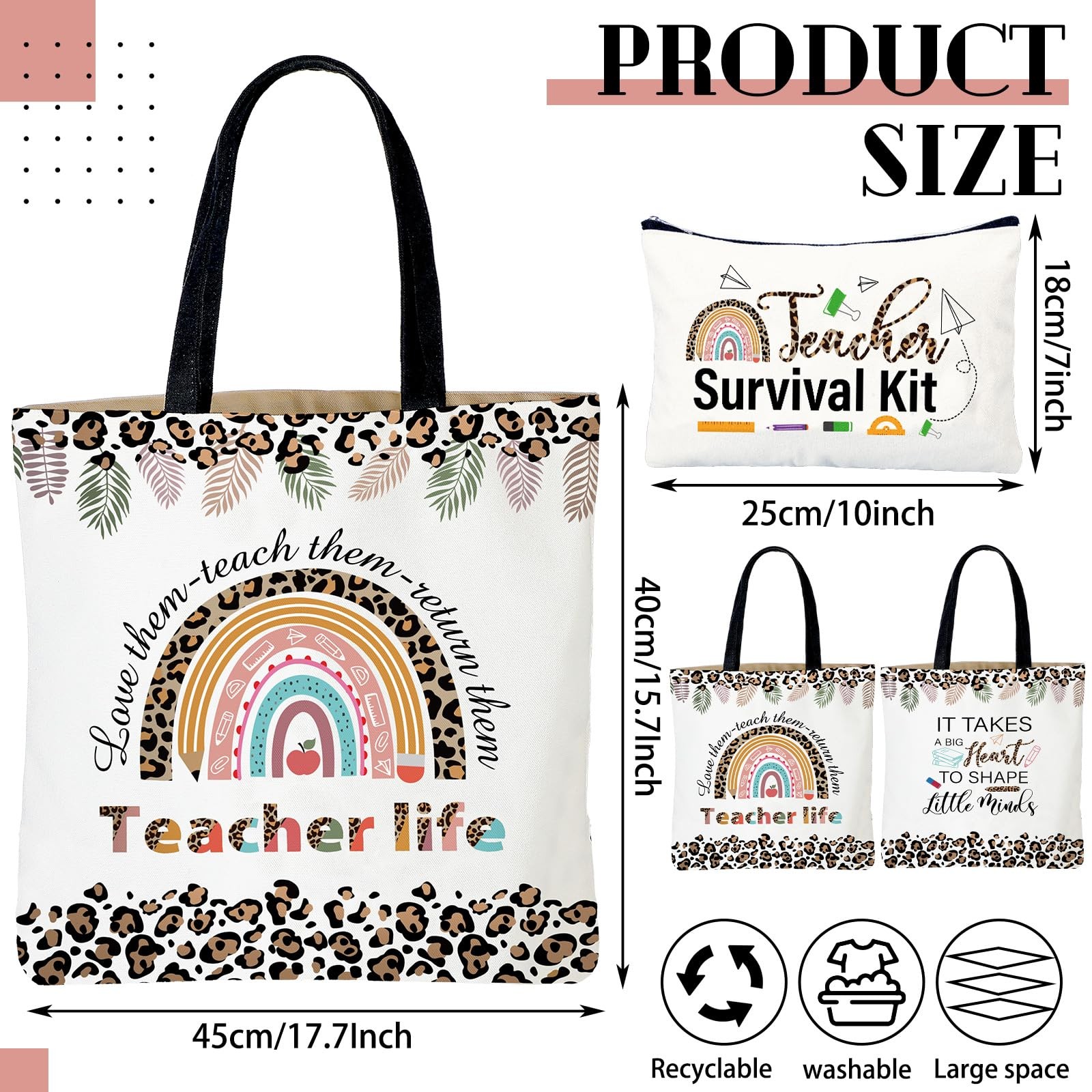 Buryeah 2 Pcs Back to School Teacher Gift Tote Bag One Size, Stylish Color