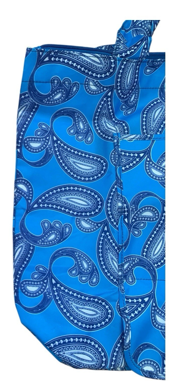 Unbranded Folding Reusable Tote Bag Set Paisley Polka Dot Blue Tan 5 Piece Set