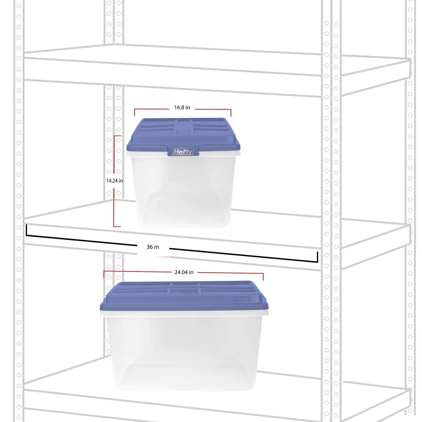 Hefty 72 Qt. Clear Plastic Storage Bin with Blue HI-RISE Lid, 6 Pack