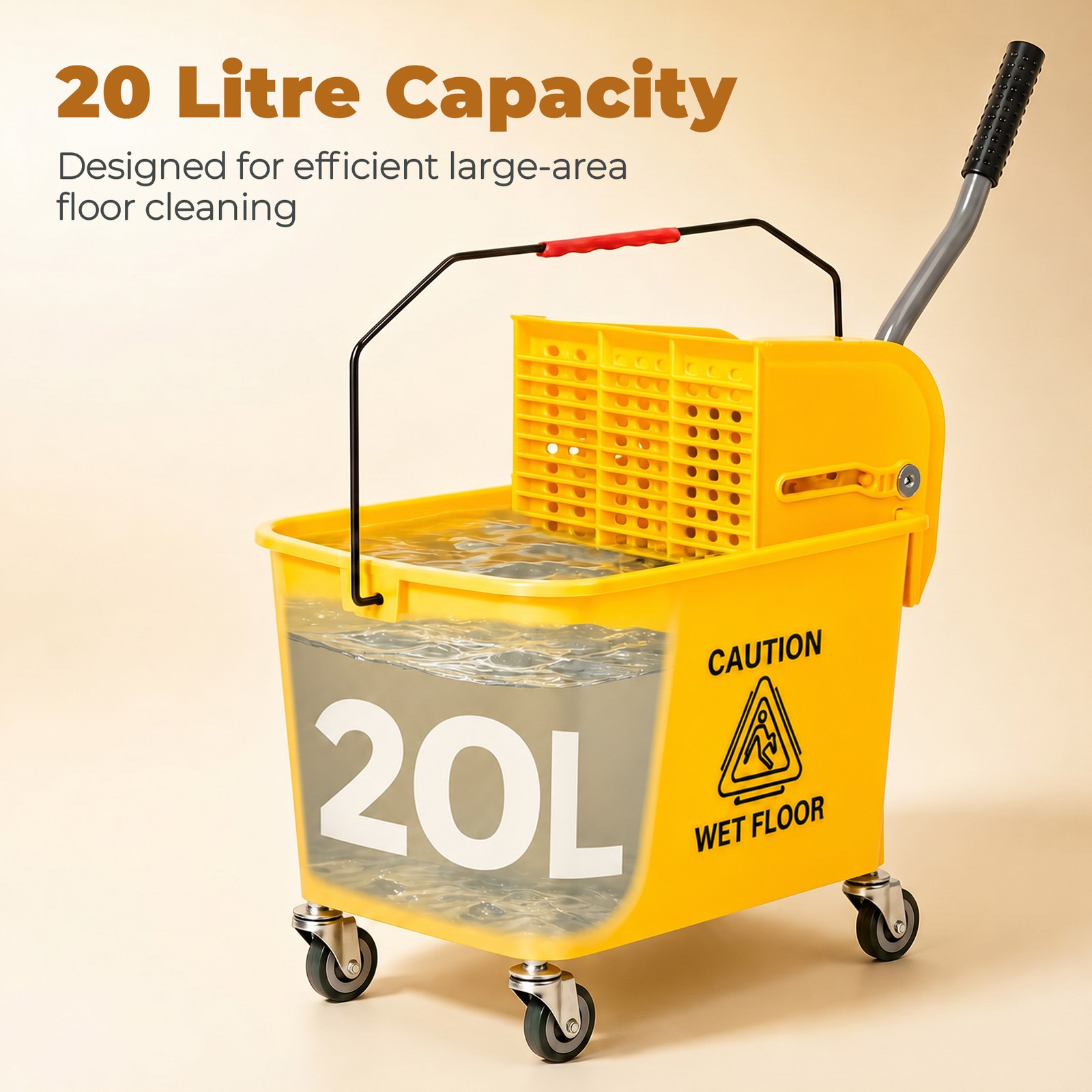 Compact Mop Bucket with Wringer on Wheels 21 Quart Yellow