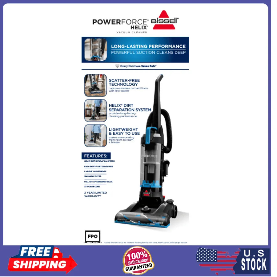 Bissell PowerForce Helix Bagless Upright Vacuum Pet Friendly Lightweight 3313