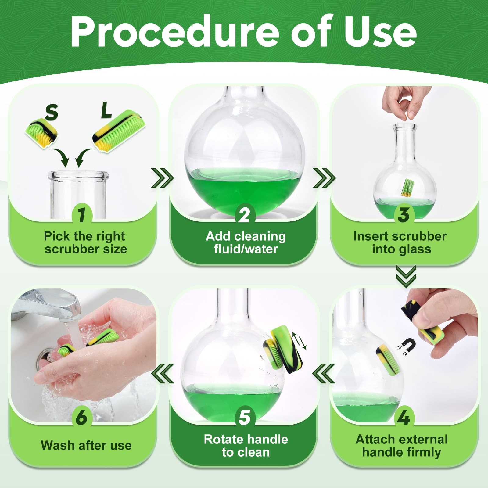 Magnetic Glass Cleaner Kit – Deep Cleans Hard-to-Reach Glassware & Narrow Pip…