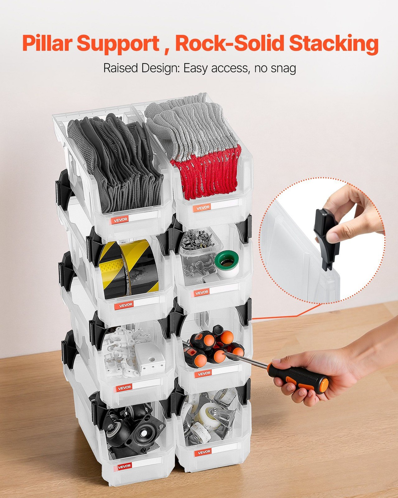 10.9×5.5×5.1in 8-Pack Transparent Stackable Plastic Storage Bins & Containers