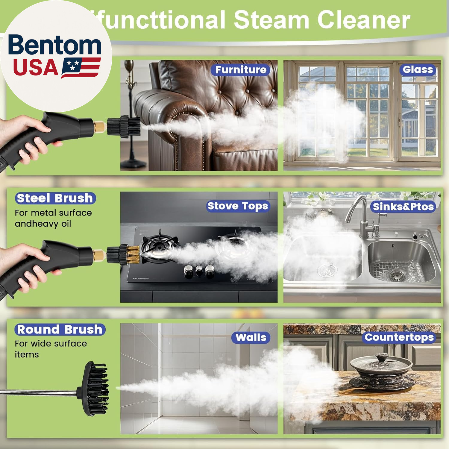 Steam Cleaner,15S Heat-Up,1.4L Tank,Steamer for Cleaning with 10 Pcs Accessories