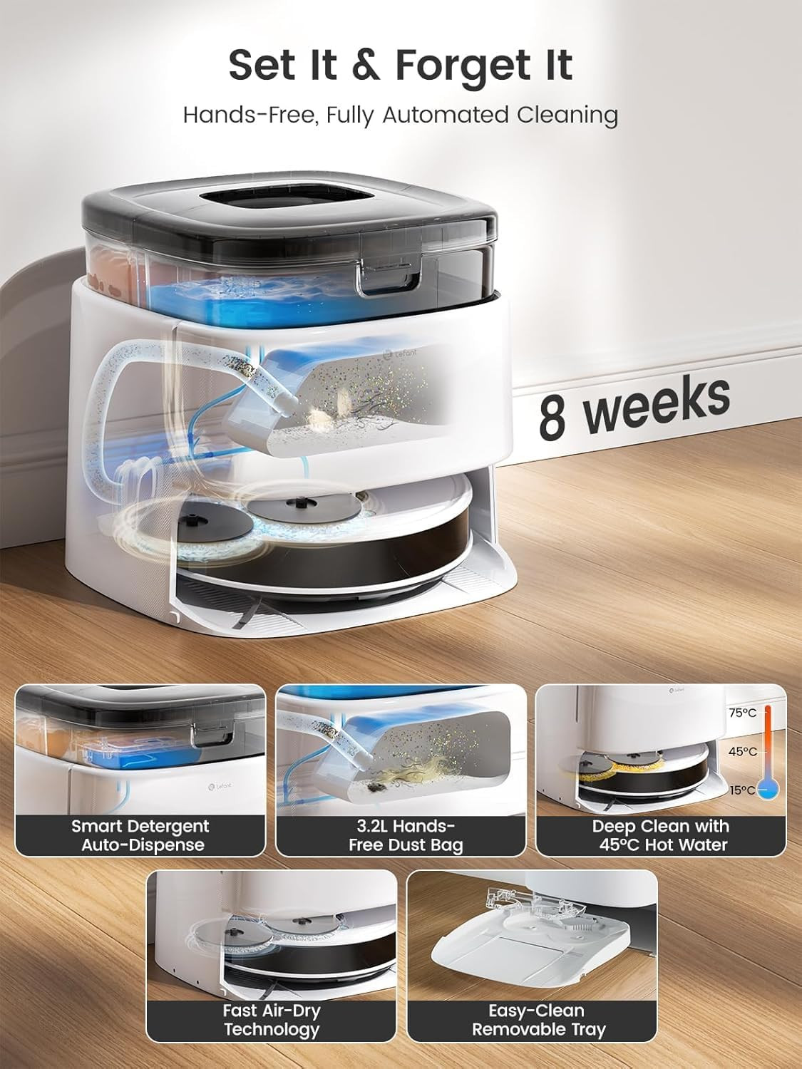 Robot Vacuum and Mop, 12000Pa Suction, 90-Day Self-Emptying, Obstacle Avoidance,