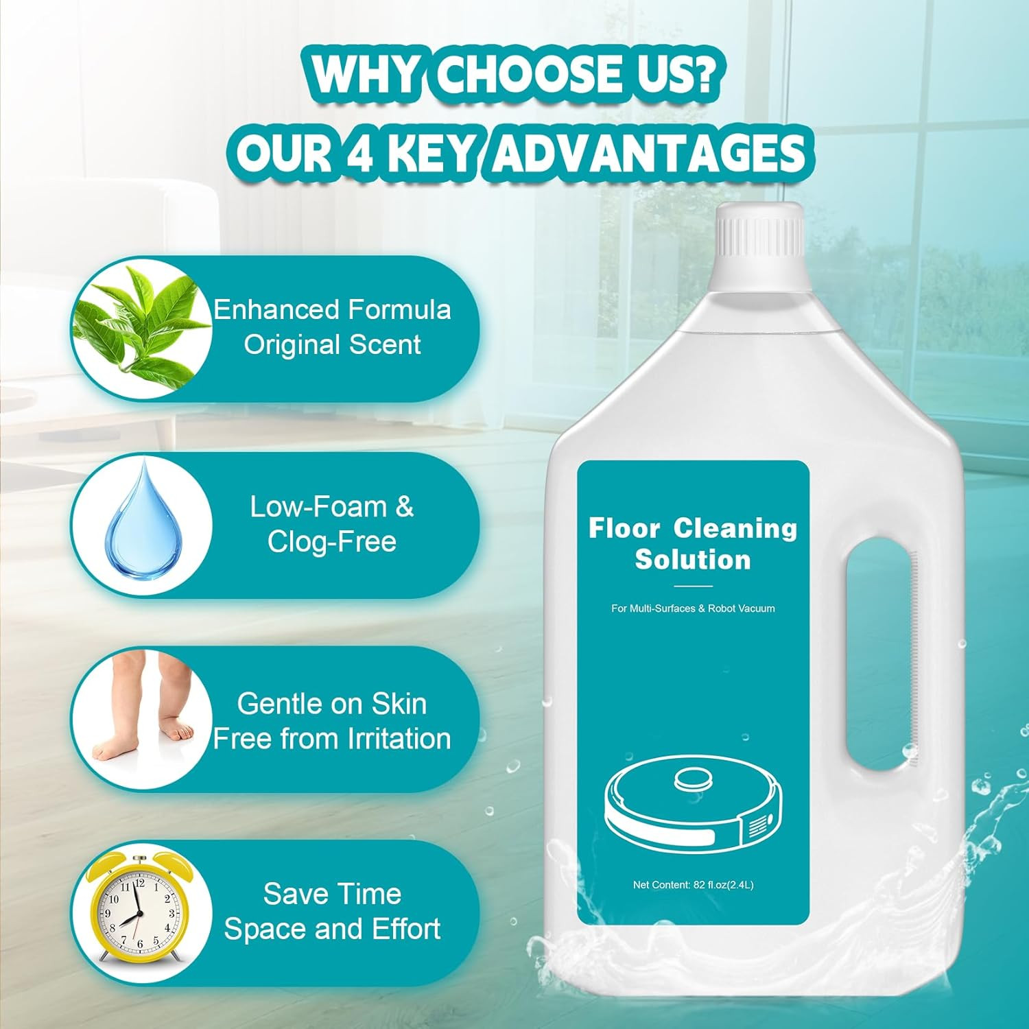 82 FL OZ/2.4 L Floor Cleaning Solution Compatible with Dreame X40/X50/L10s/L40/L